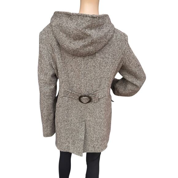JLO XL Hooded Double Breasted Coat Wool Blend Tweed Pea Coat Long Jacket - Picture 5 of 9
